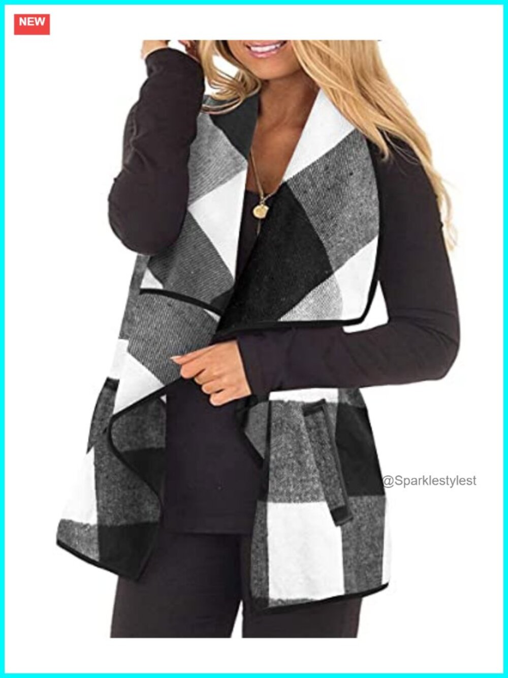 Plus Size Plaid Vest Open Front Sleeveless Cardigan with Pockets